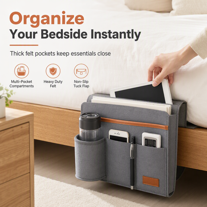 Minimalist Felt Bedside Organizer Bag Hanging Pocket Caddy for Student Dormitory Storage 1 Pack