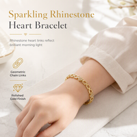 ✨ 50% OFF! ✨ Gold Rhinestone Heart & Square Hollow Chain Bracelet – Hand-Set Rhinestone Hearts, Polished Gold Clasp & Lightweight Geometric Links – Parisian Elegance for Every Outfit 💛