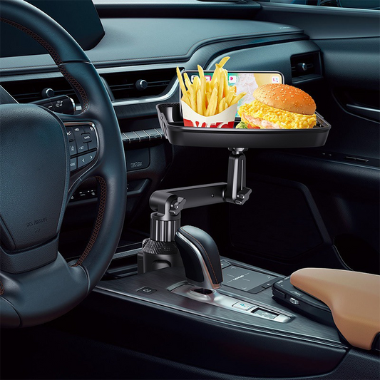 🚗 Car Cup Holder Tray: 360° Swivel, Extendable Surface, Phone Slot, Tool-Free Install