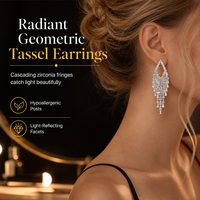 💎 Rhombus Cubic Zirconia Tassel Drop Earrings – Hypoallergenic S925 Sterling Silver Posts, Brilliant Crystal Fringes & Elegant Statement Design – Luxurious Shimmer for Every Occasion 🎀