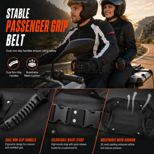 🏍️ 🛡️ Motorcycle Passenger Grab Handle Belt – Non-slip, Adjustable, Heavy-Duty ✨