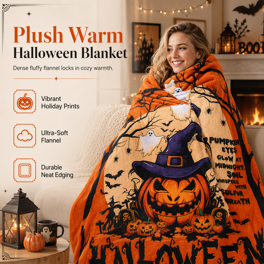 🎃Retro Halloween Skull Print Flannel Throw Blanket Cozy Warm Blanket for Home and Nap