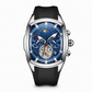Men's Tonneau Quartz Chronograph Watch – Skeleton Flywheel Dial, Moon Phase Calendar & Silicone Strap, Stylish Men's Wristwatch⌚️