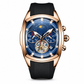 Men's Tonneau Quartz Chronograph Watch – Skeleton Flywheel Dial, Moon Phase Calendar & Silicone Strap, Stylish Men's Wristwatch⌚️