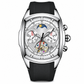 Men's Tonneau Quartz Chronograph Watch – Skeleton Flywheel Dial, Moon Phase Calendar & Silicone Strap, Stylish Men's Wristwatch⌚️