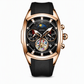 Men's Tonneau Quartz Chronograph Watch – Skeleton Flywheel Dial, Moon Phase Calendar & Silicone Strap, Stylish Men's Wristwatch⌚️