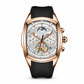 Men's Tonneau Quartz Chronograph Watch – Skeleton Flywheel Dial, Moon Phase Calendar & Silicone Strap, Stylish Men's Wristwatch⌚️