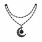 Gothic Dark Crystal Beaded Chain Necklace with Hollow Out Moon Alloy Pendant