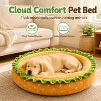🍔Cute Hamburger Bun Shaped Pet Bed 🐾Warm Cozy Round Dog Bed Cushion for All Seasons