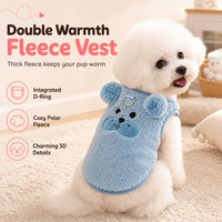Warm Fleece Lined Pet Vest with Cartoon Embroidery for Dogs and Cats
