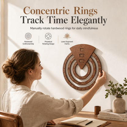 Circular Wooden Rotating Perpetual Calendar – Artistic, Interactive, Timeless ✨