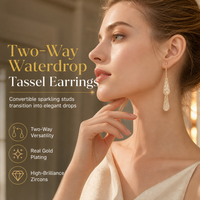 Women's Dual Wear Zircon Water Drop Tassel Earrings✨Gold Plated Elegant Drop Earrings
