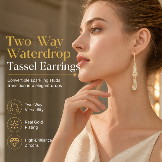 Women's Dual Wear Zircon Water Drop Tassel Earrings✨Gold Plated Elegant Drop Earrings