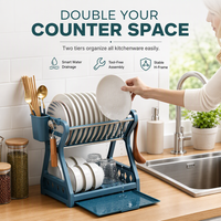 🍽️ ⚡ Multi-Layer Steel Dish Drying Rack – Vertical Storage, Drip Tray, Tool-Free Install ✨