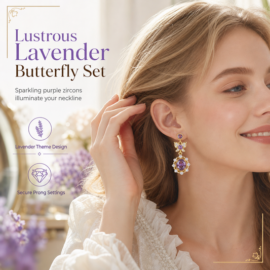 ⏳🔥 50% OFF! 💜 Lavender Purple Zircon Butterfly Jewelry Set – Adjustable Ring & Earrings ✨