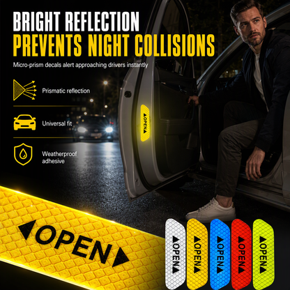 📢📢50% OFF !! ⏰4 Pieces Car Door Reflective Warning Stickers OPEN Safety Anti Collision Decals
