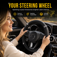 Sparkling Rhinestone Car Steering Wheel Cover Elastic Leather Wheel Protector with Crystals for Auto Interior