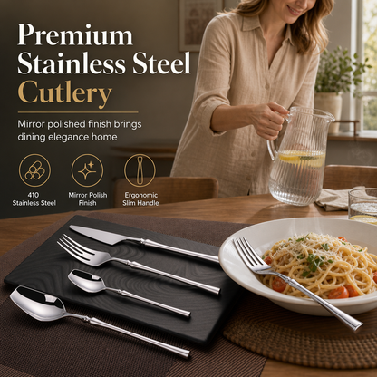 🍴 Stainless Steel Flatware Set: 304 Steel, 5 Finishes, 4/24 Pieces, Slim Profile