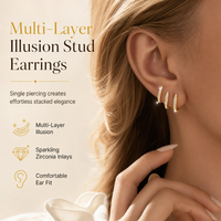 Minimalist Three Layer Curved Ear Crawler Stud Earrings with Inlaid Rhinestones