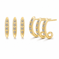 Minimalist Three Layer Curved Ear Crawler Stud Earrings with Inlaid Rhinestones