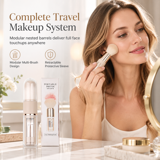 🖌️Portable Retractable Makeup Brush Set Multifunctional Travel Cosmetic Tool with Powder Blush and Silicone Lip Brush