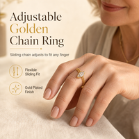 💍Adjustable Gold Color Marquise Cut Zircon Soft Chain Ring for Women Simple Pull Chain Index Finger Ring