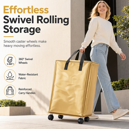 Large Capacity Waterproof Foldable Moving Bag with Wheels Heavy Duty Rolling Storage Tote for College Dorm and Household Organization