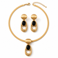 Vintage Brushed Gold and Black Gemstone and Earring Set Elegant Choker Jewelry Set for Banquets and Parties
