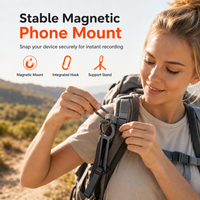 Portable Carabiner Phone Mount and Magnetic Selfie Stick Tripod for Travel Photography