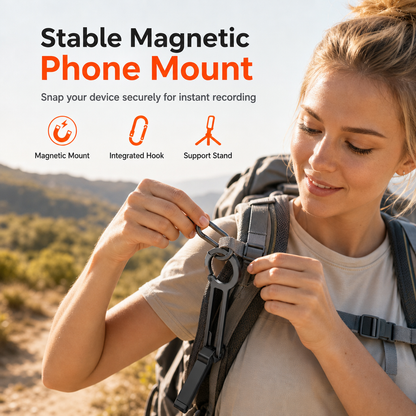 Portable Carabiner Phone Mount and Magnetic Selfie Stick Tripod for Travel Photography