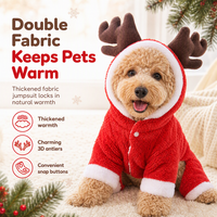 Warm Thickened Flannel Pet Jumpsuit Four Legged Christmas Reindeer Dog Clothes with Button Closure for Small Dogs and Cats